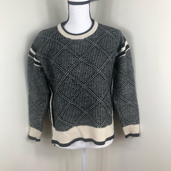 Madewell Diamond Black Cream HighLow Sweater XS - Picture 2 of 6